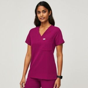 Figs Catarina top dark magenta NWT